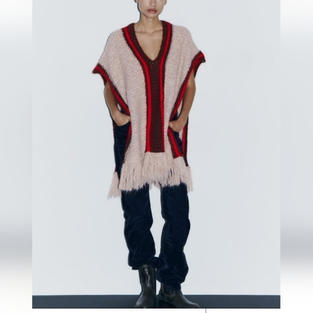 Zara Fringe Knit Poncho